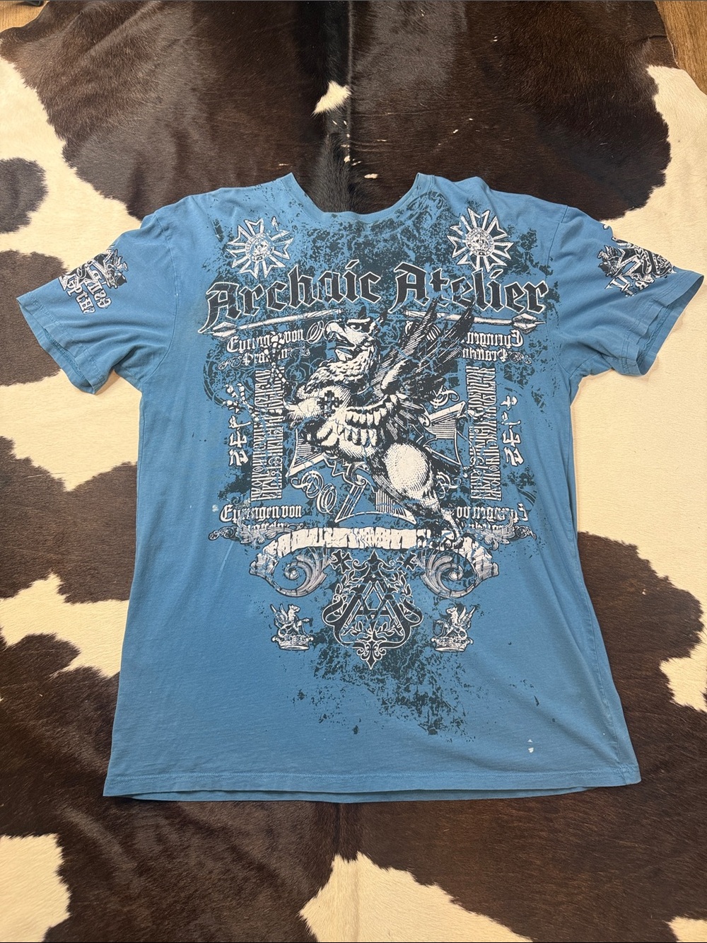 Affliction Blue Graphic Short-Sleeve Tee with White Print